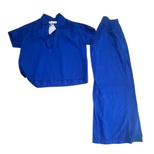 Cali Dreaming Royal Blue Cotton Poplin Motley Top and Palais Pant Set Small